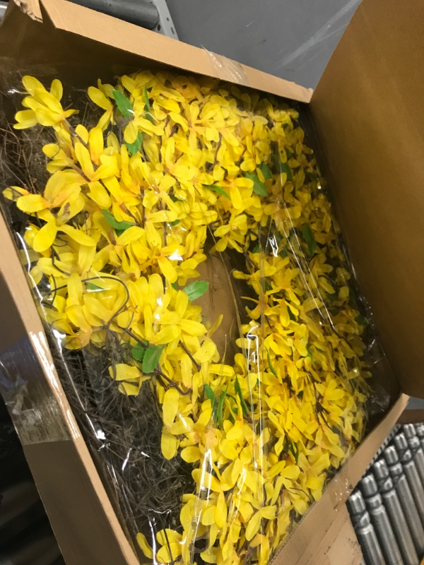 Photo 2 of 25 Inches Yellow Forsythia Flower Spring Wreath for Front Door, Summer Farmhouse Rustic Decor