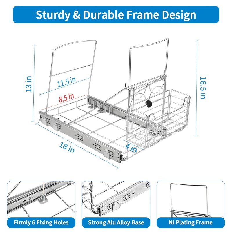 Photo 2 of Pull Out Trash Can Under Cabinet with Front Basket, Extra Long Slide Rail, Under Sink Trash Can Pull Out Kit for Kitchen, Adjustable Garbage Slide Shelf for 7-12 Gallon Trash Can (No Trash Can)