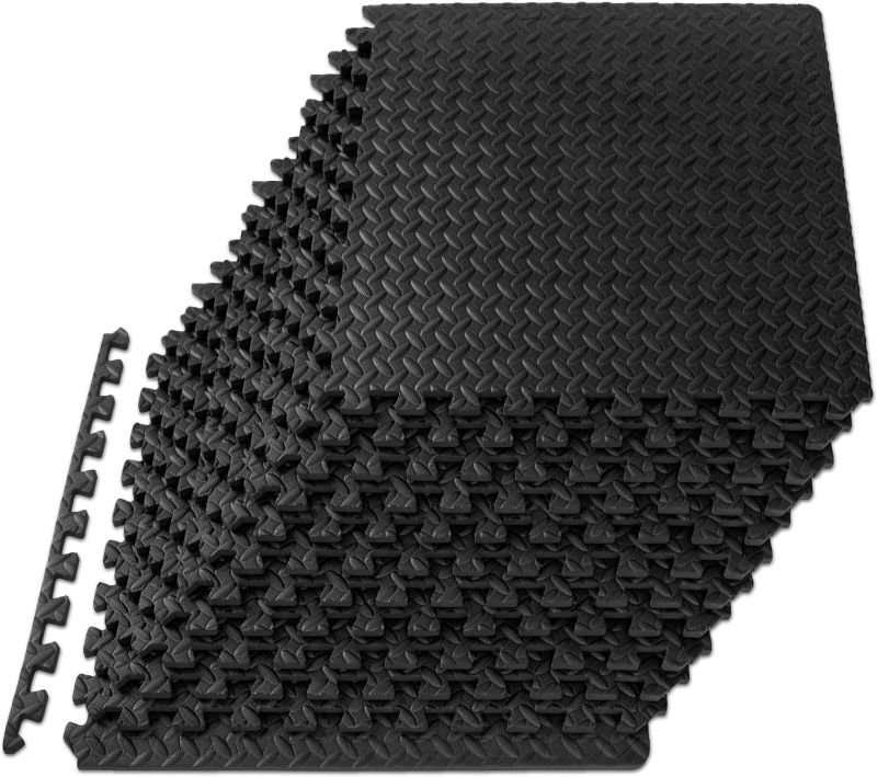 Photo 1 of ProsourceFit Puzzle Exercise Mat ½ in, EVA Interlocking Foam Floor Tiles for Home Gym, Mat for Home Workout Equipment, Floor Padding for Kids (24''L X 24''W X ½'' T) BLACK/GREY 
