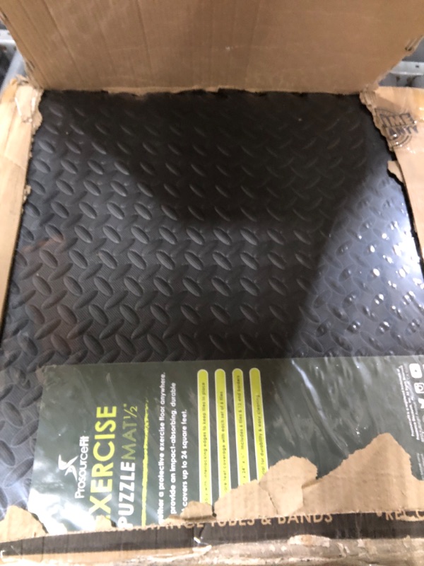 Photo 2 of ProsourceFit Puzzle Exercise Mat ½ in, EVA Interlocking Foam Floor Tiles for Home Gym, Mat for Home Workout Equipment, Floor Padding for Kids (24''L X 24''W X ½'' T) BLACK/GREY 