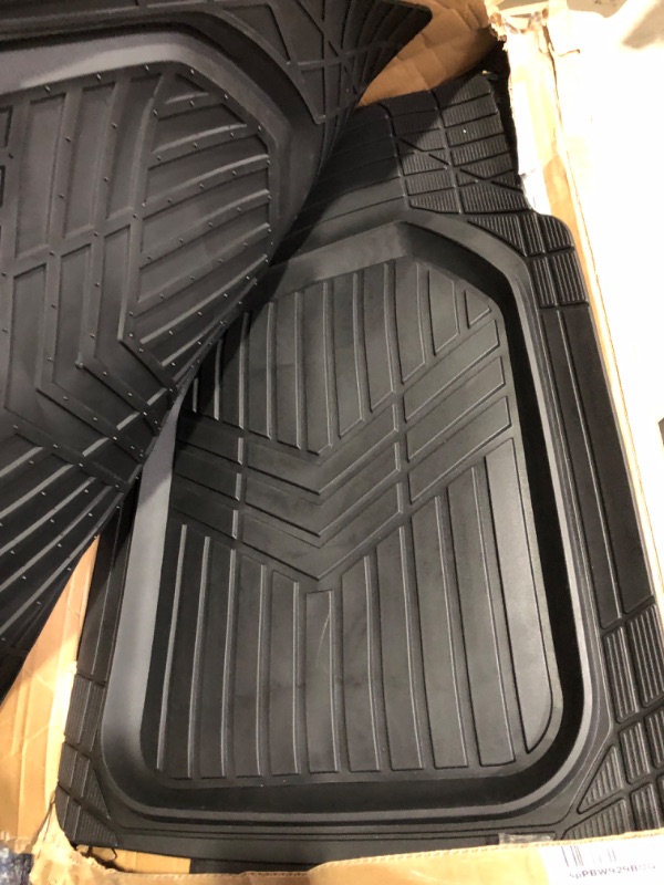 Photo 5 of Amazon Basics 4-Piece All-Weather Protection Heavy Duty Rubber Floor Mats Set with Cargo Liner for Cars, SUVs, and Trucks?Black,Universal Trim to Fit Black Thick Heavy Duty Rubber 4-Piece