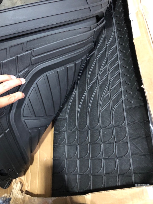 Photo 2 of Amazon Basics 4-Piece All-Weather Protection Heavy Duty Rubber Floor Mats Set with Cargo Liner for Cars, SUVs, and Trucks?Black,Universal Trim to Fit Black Thick Heavy Duty Rubber 4-Piece