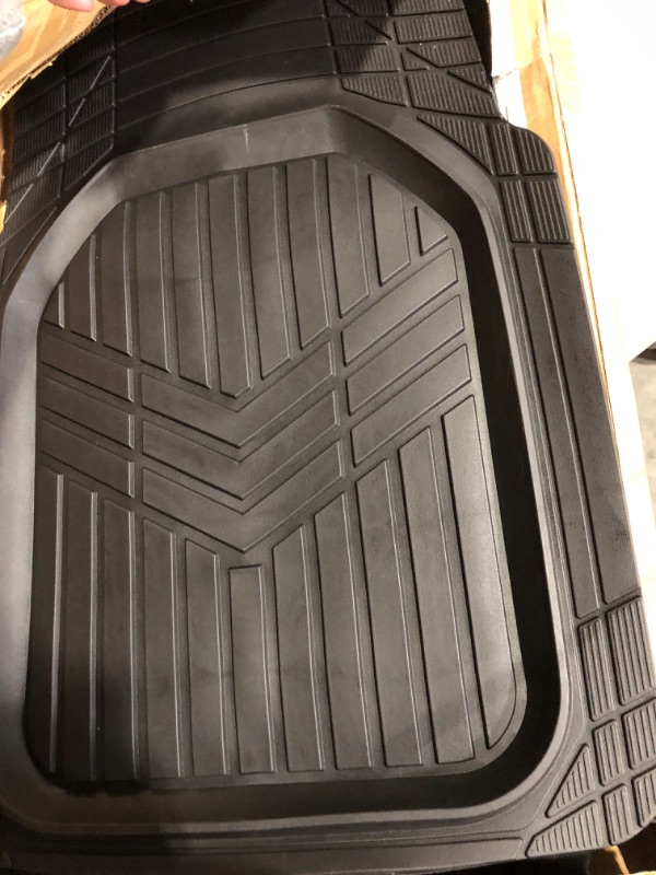 Photo 4 of Amazon Basics 4-Piece All-Weather Protection Heavy Duty Rubber Floor Mats Set with Cargo Liner for Cars, SUVs, and Trucks?Black,Universal Trim to Fit Black Thick Heavy Duty Rubber 4-Piece