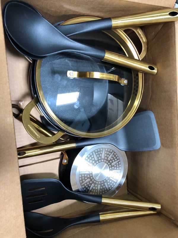 Photo 3 of ***USED - NON-STICK COATING DAMAGED - PARTS LIKELY MISSING***
Granitestone 15 Pc Ceramic Pots and Pans Set Non Stick, Kitchen Cookware Sets, Pot and Pan Set, Ceramic Cookware Set, Non Stick Pots and Pan Set with Induction Cookware, Dishwasher Safe, Black