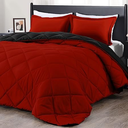 Photo 1 of downluxe King Size Comforter Set - Red and Black King Comforter, Soft Bedding Sets for All Seasons - 3 Pieces - 1 Comforter (104"x92") and 2 Pillow Shams(20"x36")
