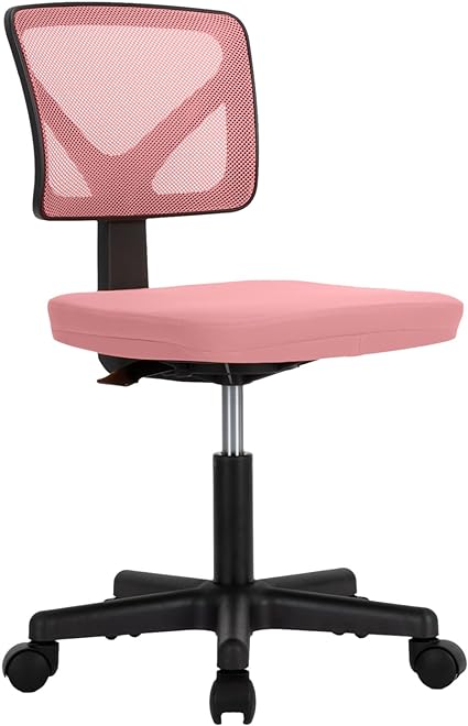 Photo 1 of Home Office Desk Chair, Ergonomic Armless Chair,Height Adjustable Low-Back Mesh Chair, Computer Task Chair Swivel Rolling with Lumbar Support,Pink
