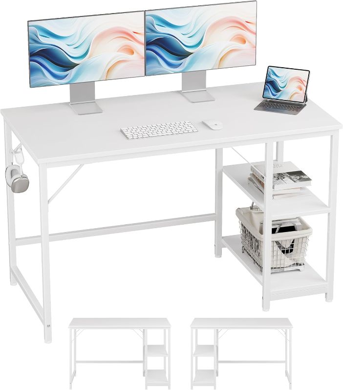 Photo 1 of JOISCOPE ELE-DNZC-40/47 JOISCOPE Home Office Computer Desk with Wooden Storage Shelf,Office White Desk and Gaming Table with Splice Board,2-Tier Industrial Morden Laptop Study Writing Desk,48 x 24 inches(White Finish)
