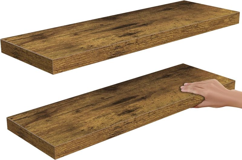 Photo 1 of AMADA HOMEFURNISHING Floating Shelves, Wall Mounted Shelves with Invisible Brackets Set of 2, 23.6 in W x 6.7 in D x 1.2 in H, Rustic Brown - AMFS05V
