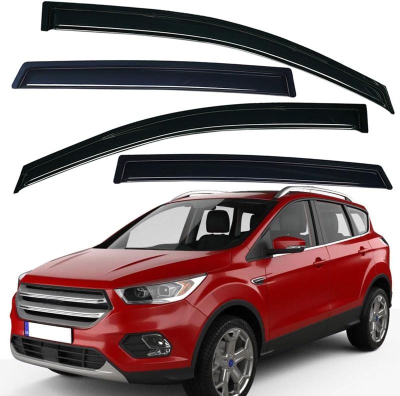 Photo 1 of Lightronic WV94383 Outside-Mount Side Window Visor Deflector Rain Guard, Dark Smoke Shatterproof, 4-Pieces Set for 2013-2019 Ford Escape Outside Mount