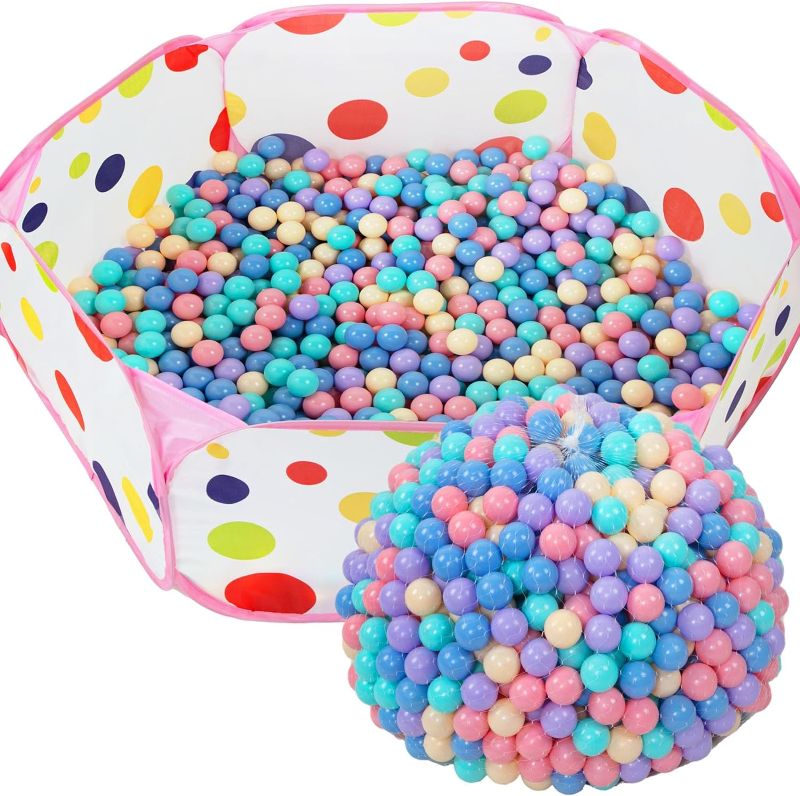 Photo 1 of 1000 Pcs 1.58 Inch Colorful Balls 39.4 Inch Pit Large Foldable Play Ball Tent Pool Plastic Small Balls with Storage Bag for Playhouse Playpen Toddler Boy Girl Play Indoor Outdoor (Pink)
