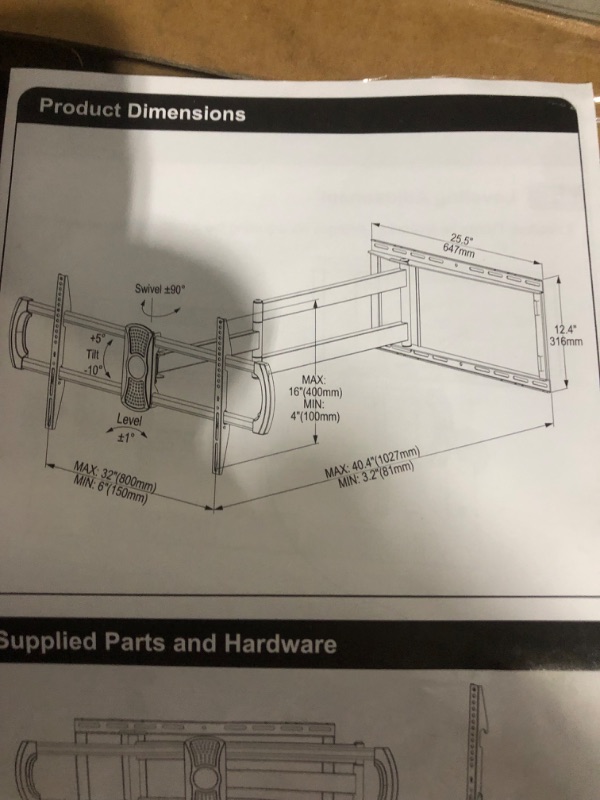 Photo 3 of ELIVED Long Arm TV Mount Full Motion Wall Mount TV Bracket with 40.4 inch Extension Articulating Arm TV Wall Mount, Fits Most 42-90 Inch TVs, Holds up to 130 lbs,VESA 800x400mm, fits 12"-24" Studs. Ultra Long Arm