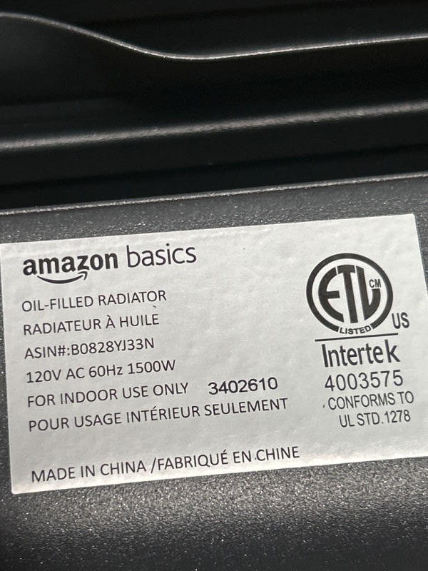 Photo 3 of ***NONREFUNDABLE - NOT FUNCTIONAL - FOR PARTS ONLY - SEE COMMENTS***
Amazon Basics Indoor Portable Radiator Heater, 1500 W, Black