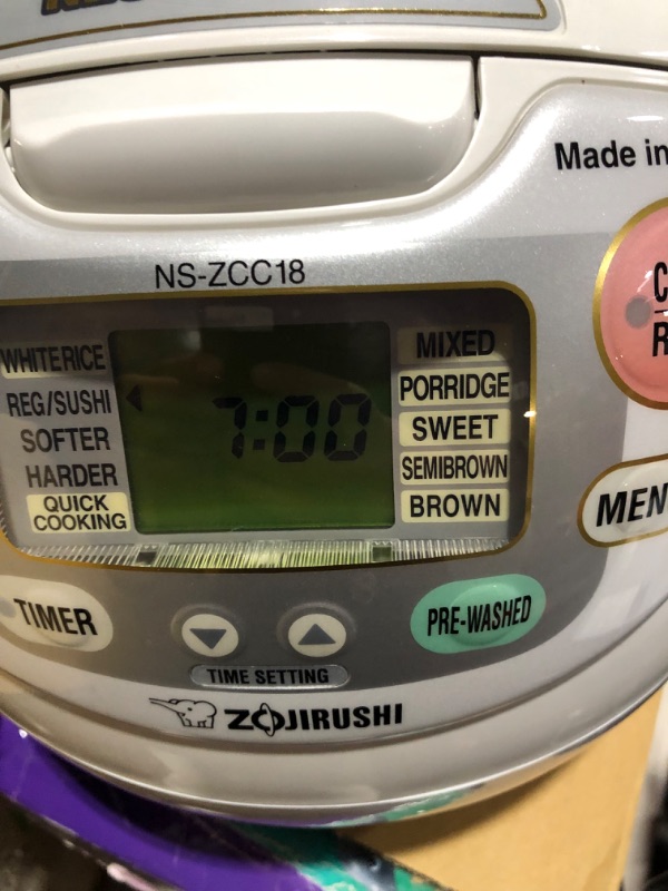 Photo 4 of ***USED - DIRTY - MISSING SPOON - POWERS ON - UNABLE TO TEST FURTHER***
Zojirushi NS-ZCC18 Neuro Fuzzy Rice Cooker & Warmer, 10 Cup, Premium White, Made in Japan 10-Cup