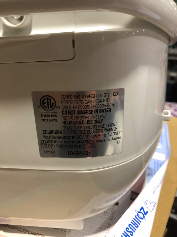 Photo 3 of ***USED - DIRTY - MISSING SPOON - POWERS ON - UNABLE TO TEST FURTHER***
Zojirushi NS-ZCC18 Neuro Fuzzy Rice Cooker & Warmer, 10 Cup, Premium White, Made in Japan 10-Cup