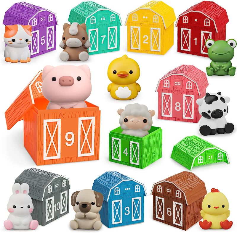 Photo 1 of Animal Toys 20Pcs Toddler Learning Toy Set for Toddlers 1 2 3 Years Old - Counting, Matching, Color Sorting, Finger Puppets Montessori Toys, Little People Farm - Suitable for Baby Boys Girls