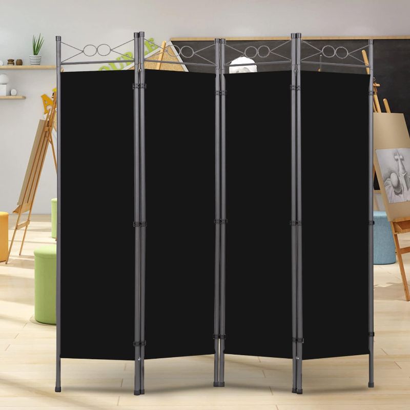 Photo 1 of Room Divider-4 Panel Tall Room Dividers and Folding Privacy Screens, 6 Ft Divider Room Fabric Panel W/Matel Frame, Freestanding Wall Divider Screen, Portable Partition Room Dividers for Study Dorm Black 4 Panel