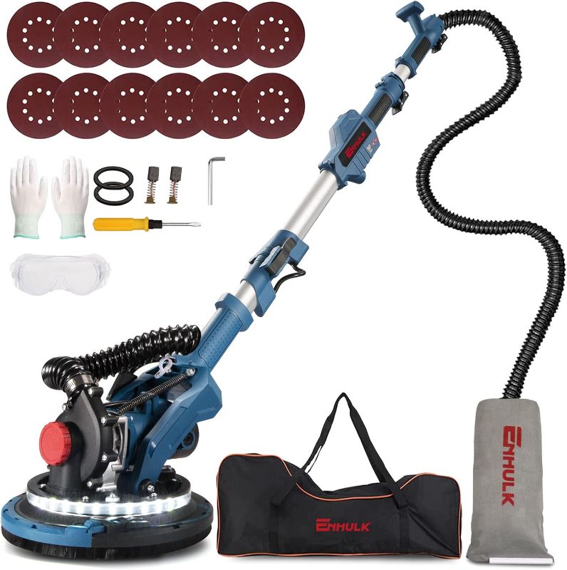 Photo 1 of Drywall Sander with Vacuum, 1050W 7.2A Electric Drywall Sander with Auto Dust Collection, 6 Variable Speed 800-1800RPM, Double-Deck LED Lights, Extendable & Foldable Handle, 13ft Power Cord
