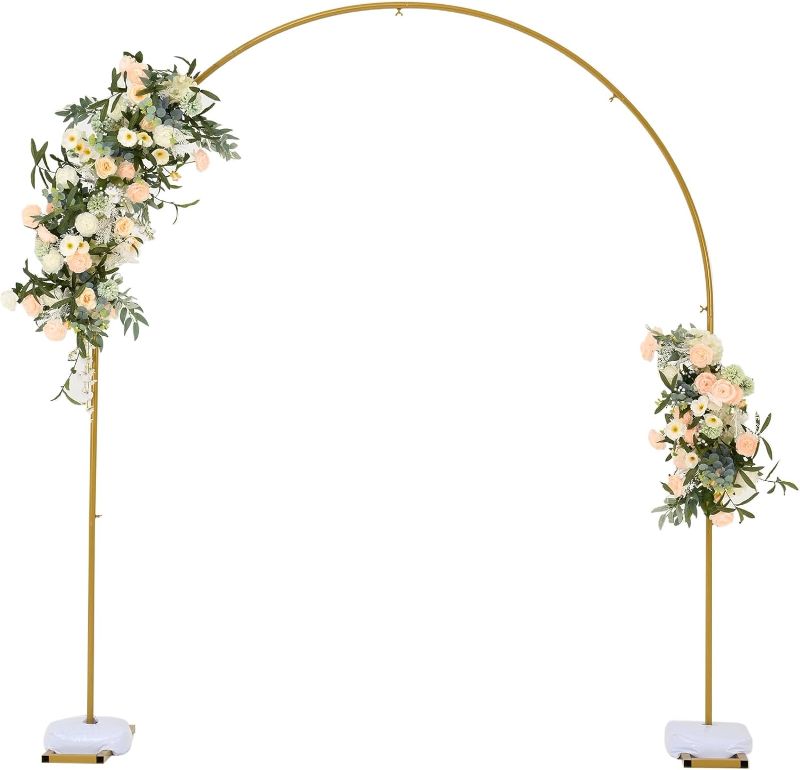 Photo 1 of LANGXUN 7.8Ft Large Size Metal Gold Semi-circular Balloon Arch Stand with Bases for Wedding, Bridal, Indoor Outdoor Birthday Party Decoration Arbor