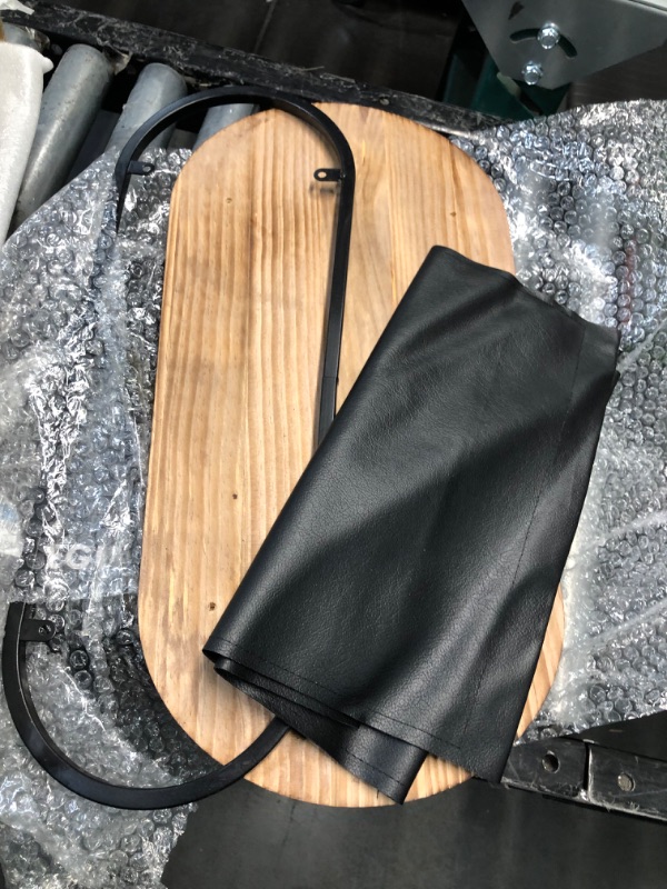 Photo 2 of Modern Oval End Table with Leatherette Magazine Sling, Acacia Wood Small Side Table with Metal Frame, Rustic Snack Accent Table, Brown