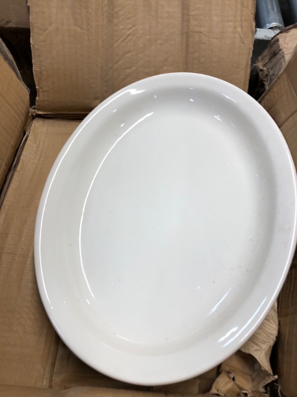 Photo 5 of **ONE BROKEN***Restaurant Equipment 12 Oval Syscoware China Platters 13-1/8" Bright White