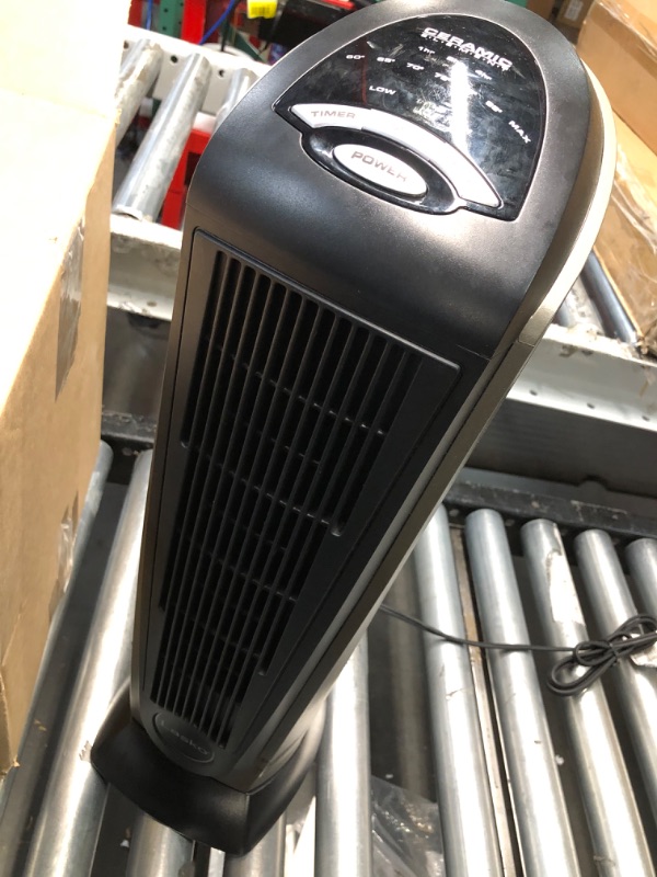 Photo 3 of ***USED - MISSING REMOTE - UNABLE TO TEST***
Lasko Oscillating Ceramic Tower Space Heater for Home with Adjustable Thermostat, Timer and Remote Control, 22.5 Inches, Grey/Black, 1500W, 751320