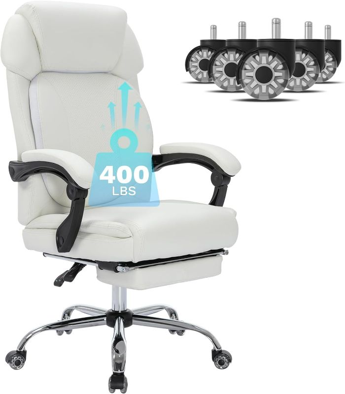 Photo 1 of (white) Executive Office Chair Big and Tall Ergonomic Reclining Chairs with Upgraded Wheels PU Leather Footrest Adjustable Seat Height&Backrest Angle for Computer Work?white) 