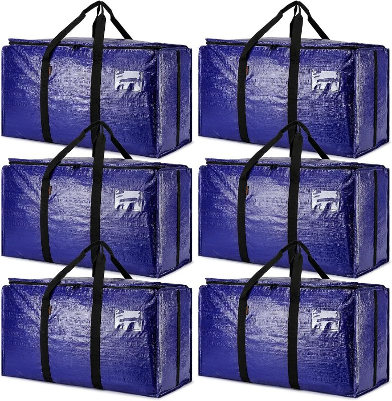 Photo 1 of **USED LIKE NEW*BlissTotes Moving Bags, Heavy Duty Moving Boxes with Zippers Top and Sturdy Handles, Storage Bags for Space Saving and Packing, Collapsible Moving Supplies, Storage Totes (76L, 6-Pack,  BLUE