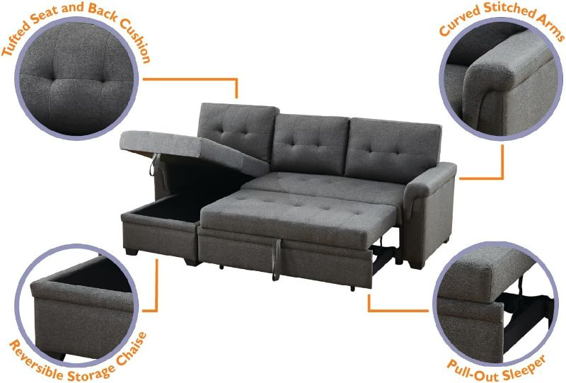 Photo 6 of (NON-REFUNDABLE) Sectional Sofa with Storage and Pull-Out Bed, 81.5", Dark Grey (BOX 2 OF 2) (MISSING BOX 1) 