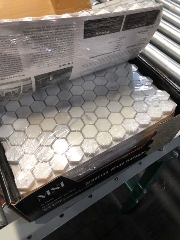 Photo 4 of ** BOX OF 10** Greecian White Hexagon 12 in. x 12 in. Polished Marble Mesh-Mounted Mosaic Floor and Wall Tile (0.95 sq. ft./Each)