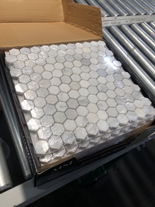 Photo 3 of ** BOX OF 10** Greecian White Hexagon 12 in. x 12 in. Polished Marble Mesh-Mounted Mosaic Floor and Wall Tile (0.95 sq. ft./Each)