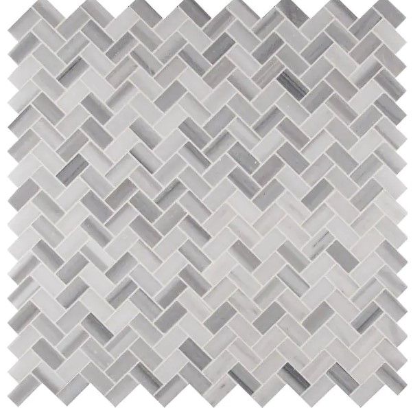 Photo 1 of **BOX OF 10** Bergamo Herringbone 12 in. x 12 in. Polished Marble Floor and Wall Tile (0.94 sq. ft./Each)
