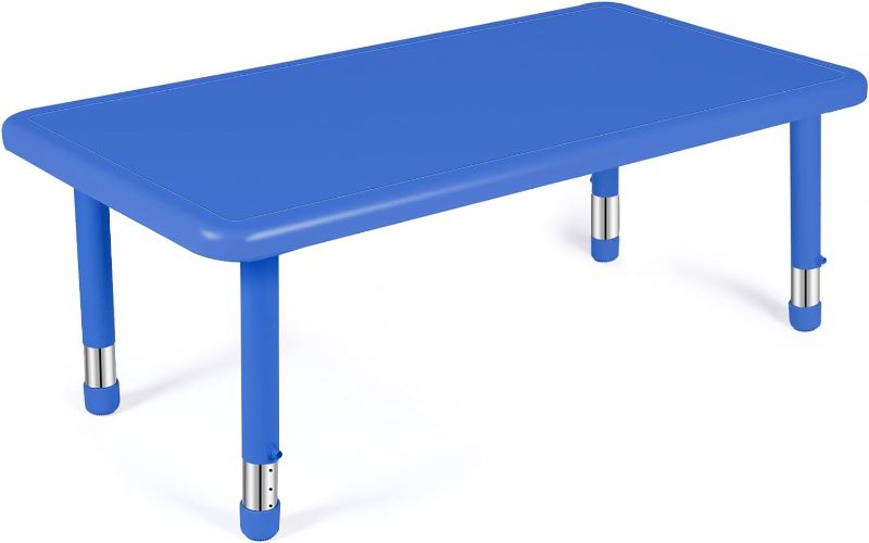 Photo 1 of ***USED - DAMAGED - MISSING PARTS - SEE COMMENTS***
24" W x 47" L Rectangular Plastic Height Adjustable Activity Table with Large Dry Erase Table Top for Classrooms Toddler Furniture for Daycare, Daycare, Homes, Cornflower, etc (Blue,1 Pcs)