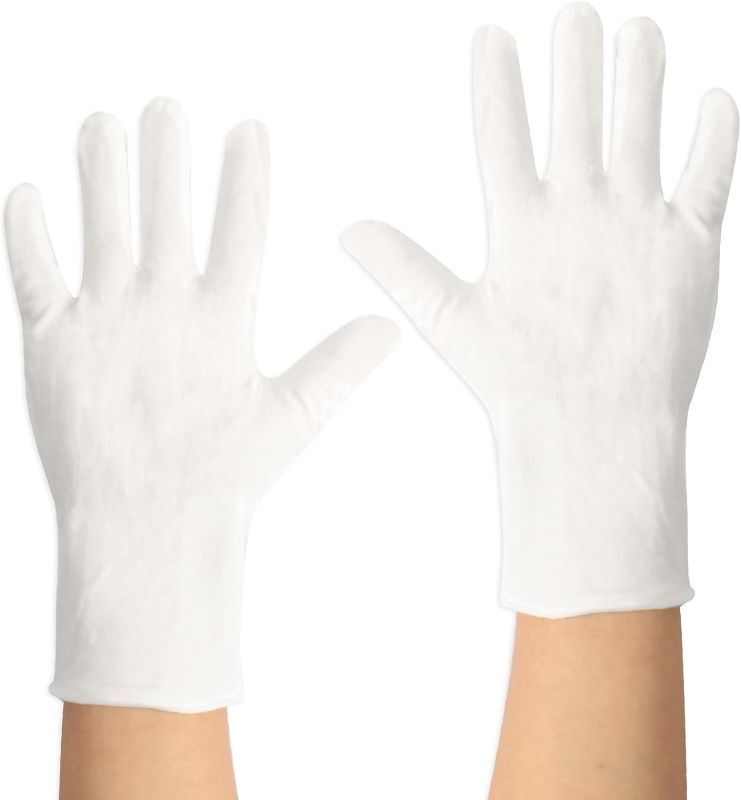 Photo 1 of ***PACK OF 2*** Jawflew 2 Pairs Cotton Gloves, White Gloves for Dry Hands, Moisturizing Gloves Overnight, Washable SPA Gloves 100% Cotton, 23cm / 9 Inch Eczema Gloves, One Size Fit Most Cloth Gloves (2 Pair)