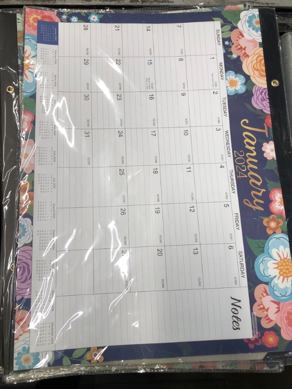 Photo 1 of Desk Calendar 2023-2024 - July 2023 - December 2024, Large Desk Calendar 2023-2024, 22" x 17", 18 Monthly Desk Calendar with Corner Protectors, Large Ruled Blocks & 2 Hanging Hooks - Blue Floral Large Size - 22'' x 17'' desk calendar