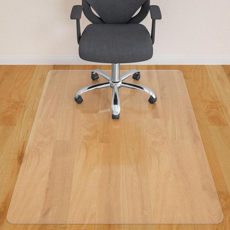 Photo 2 of Office Chair Mat for Hardwood Floor: 53"x45" Large clear Rolling Chair Mat for Hard Wood and Tile Floor, Anti-Slip Heavy Duty Floor Protector Mat Under Computer Desk, Easy Glide Chair Mat for Home 53" x 45" clear