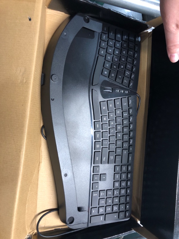 Photo 1 of Perixx PERIBOARD-330B, Wired Ergonomic Keyboard with Adjustable Wrist Rest, Illuminated Keys, and Membrane Low Profile Keys, 2 Extra USB Ports, US English Layout