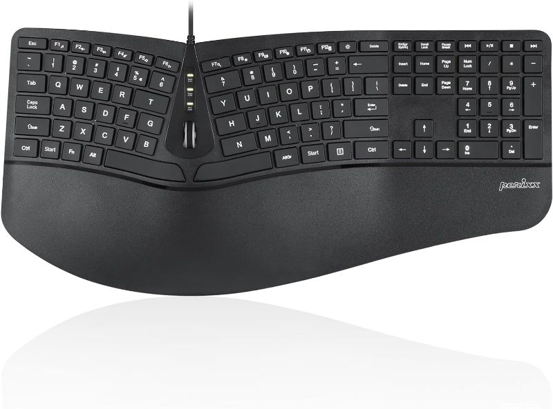 Photo 2 of Perixx PERIBOARD-330B, Wired Ergonomic Keyboard with Adjustable Wrist Rest, Illuminated Keys, and Membrane Low Profile Keys, 2 Extra USB Ports, US English Layout