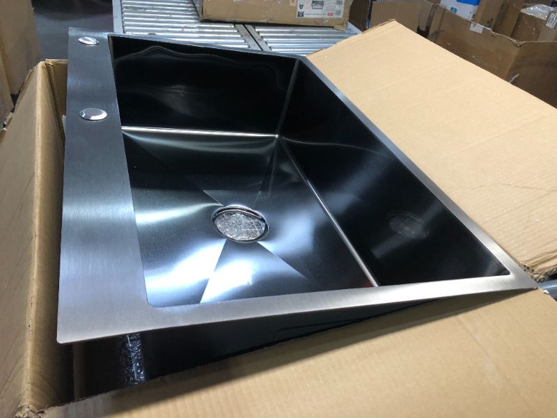 Photo 5 of ***USED - LIKELY MISSING PARTS - UNABLE TO VERIFY FUNCTIONALITY***
Black Kitchen Sink, Stainless Steel Topmount Bar Sink 33x22x9 Inch Single Bowl Drop In Kitchen Sink Combo-Sink Grid,Soap Dispenser,Faucet Mat,Drain Strainer Set for Modern Single Basin Kit