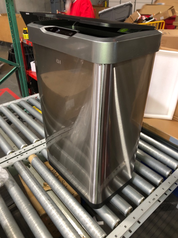 Photo 2 of (NON-REFUNDABLE) EKO Mirage-T 50 Liter / 13.2 Gallon Touchless Rectangular Motion Sensor Trash Can, Brushed Stainless Steel Finish