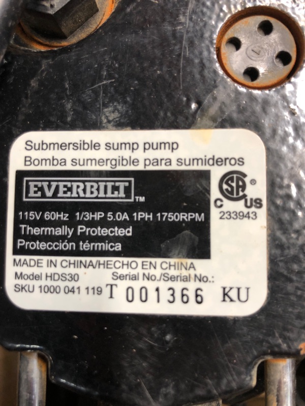 Photo 3 of Everbilt 3/10 HP Cast Iron Sump Pump