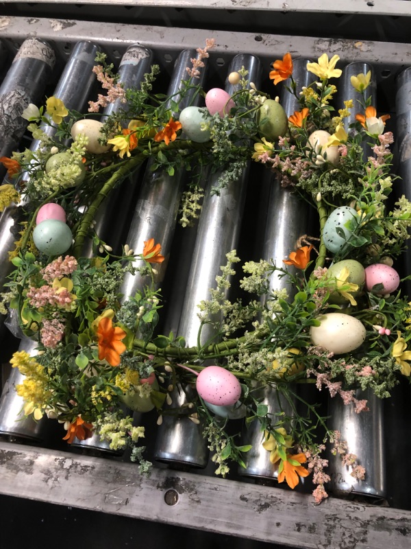 Photo 2 of ***READ NOTES***
YZXZM 
Easter Egg Wreath, 17” Easter Wreath for Front Door, Artificial Green Spring Wreath, Indoor Outdoor Easter Décor (Multicolor)