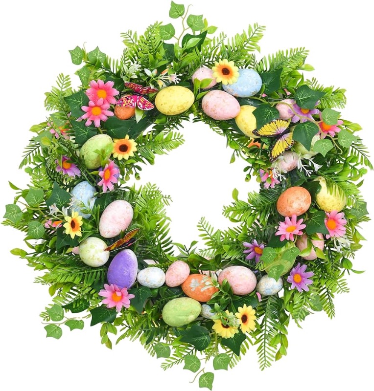 Photo 1 of ***READ NOTES***
YZXZM 
Easter Egg Wreath, 17” Easter Wreath for Front Door, Artificial Green Spring Wreath, Indoor Outdoor Easter Décor (Multicolor)