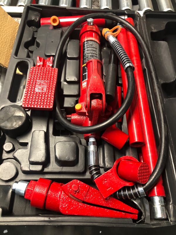 Photo 2 of BIG RED MODEL: T70401S-01 
Torin Porta Power Kit: 17pcs Hydraulic Ram Auto Body Frame Repair Kit with Blow Mold Carrying Storage Case, 4 Ton (8,000 lb) Capacity, Red 4 Ton Porta Power Kit Red