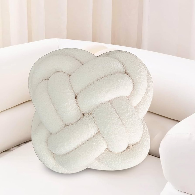 Photo 1 of  Knotted Square Decor Pillow Plush Cute Travel Throw Pillow Creative Cushion Soft Stuffed Decor Car Home (Ivory, 14IN(35CM))