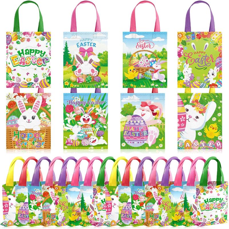 Photo 1 of Photect 32 Pcs Easter Gift Bags with Handles Easter Non Woven Gift Goodie Treat Baskets 7.9 x 9.8 in Reusable Easter Egg Container Tote Bags for Kids Easter Egg Hunt Spring Party Favors Supplies
