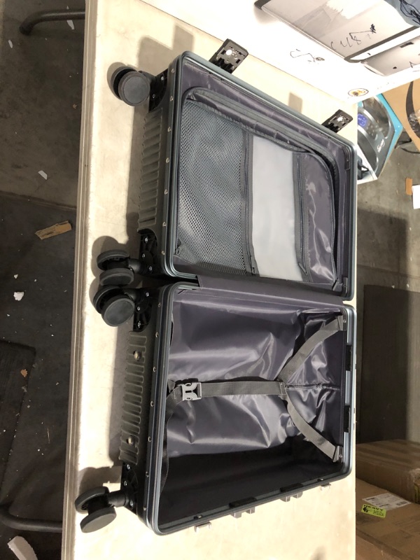 Photo 3 of ***USED - SCUFFED AND SCRAPED - NO PACKAGING - DEFAULT CODE IS 0-0-0***
Versatile Aluminum Frame Carry-On Luggage with USB Charging Port, Front Compartment, TSA Lock, Airline Approved Carry On Hardside Suitcase with Spinner Wheels (Black, 20inch)