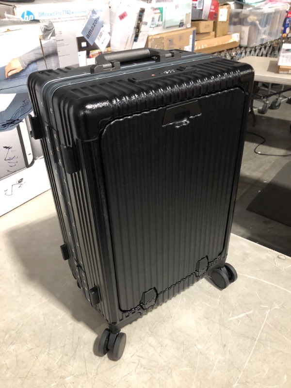 Photo 2 of ***USED - SCUFFED AND SCRAPED - NO PACKAGING - DEFAULT CODE IS 0-0-0***
Versatile Aluminum Frame Carry-On Luggage with USB Charging Port, Front Compartment, TSA Lock, Airline Approved Carry On Hardside Suitcase with Spinner Wheels (Black, 20inch)