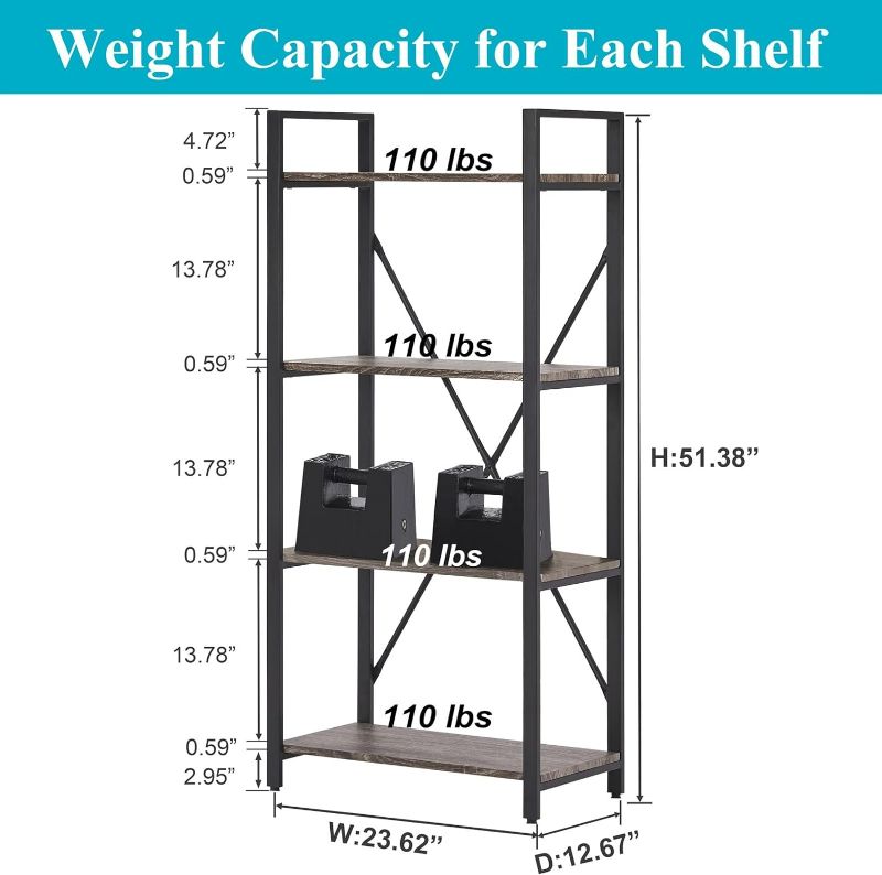 Photo 1 of (NON-REFUNDABLE) BON AUGURE Industrial 4 Tier Bookshelf, Modern Open Etagere Bookcase, Wood Metal Book Shelves for Living Room, Bedroom and Office (Dark Gray Oak)
