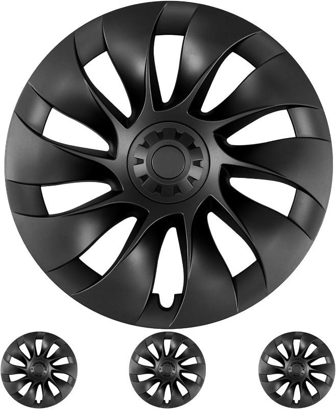 Photo 1 of **MISSING PARTS READ NOTES***Klutchtech Model Y Hubcaps 22" Tornado Wheel Covers Replacement Wheel Caps Compatible with Tesla Model Y Accessories 2021-2024 (Matte Black 4 Pack)
