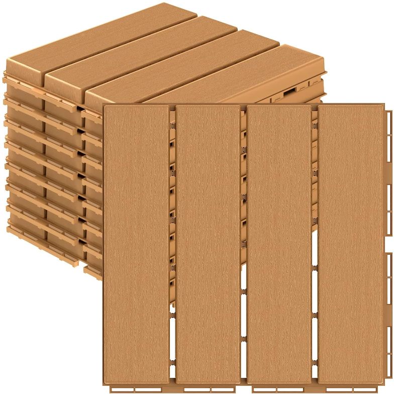 Photo 1 of (READ FULL POST) Goovilla Plastic Interlocking Deck Tiles, 36 Pack Patio Deck Tiles, 12"x12" Waterproof Outdoor Flooring All Weather Use Khaki 9PCS